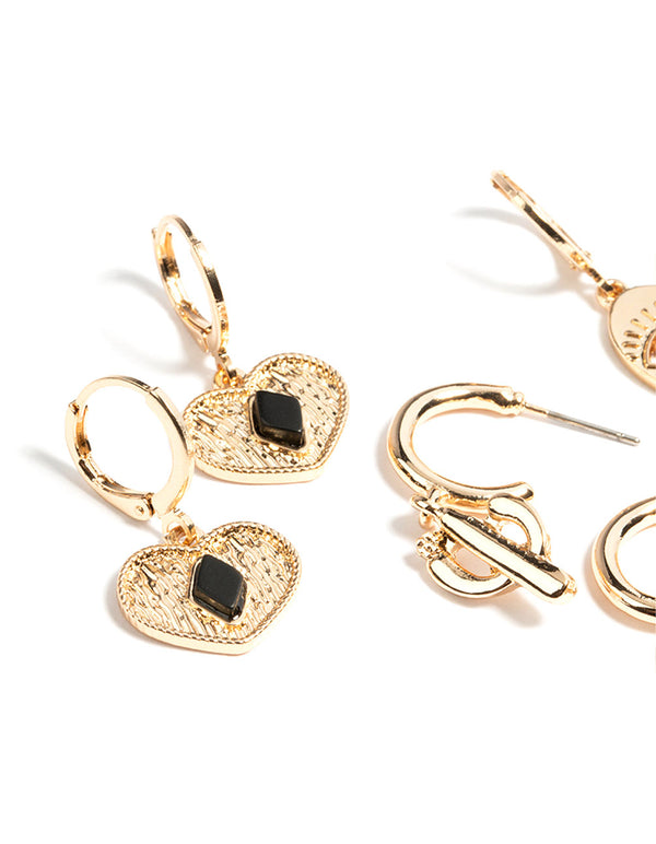 Gold Jet Cactus Earrings Set