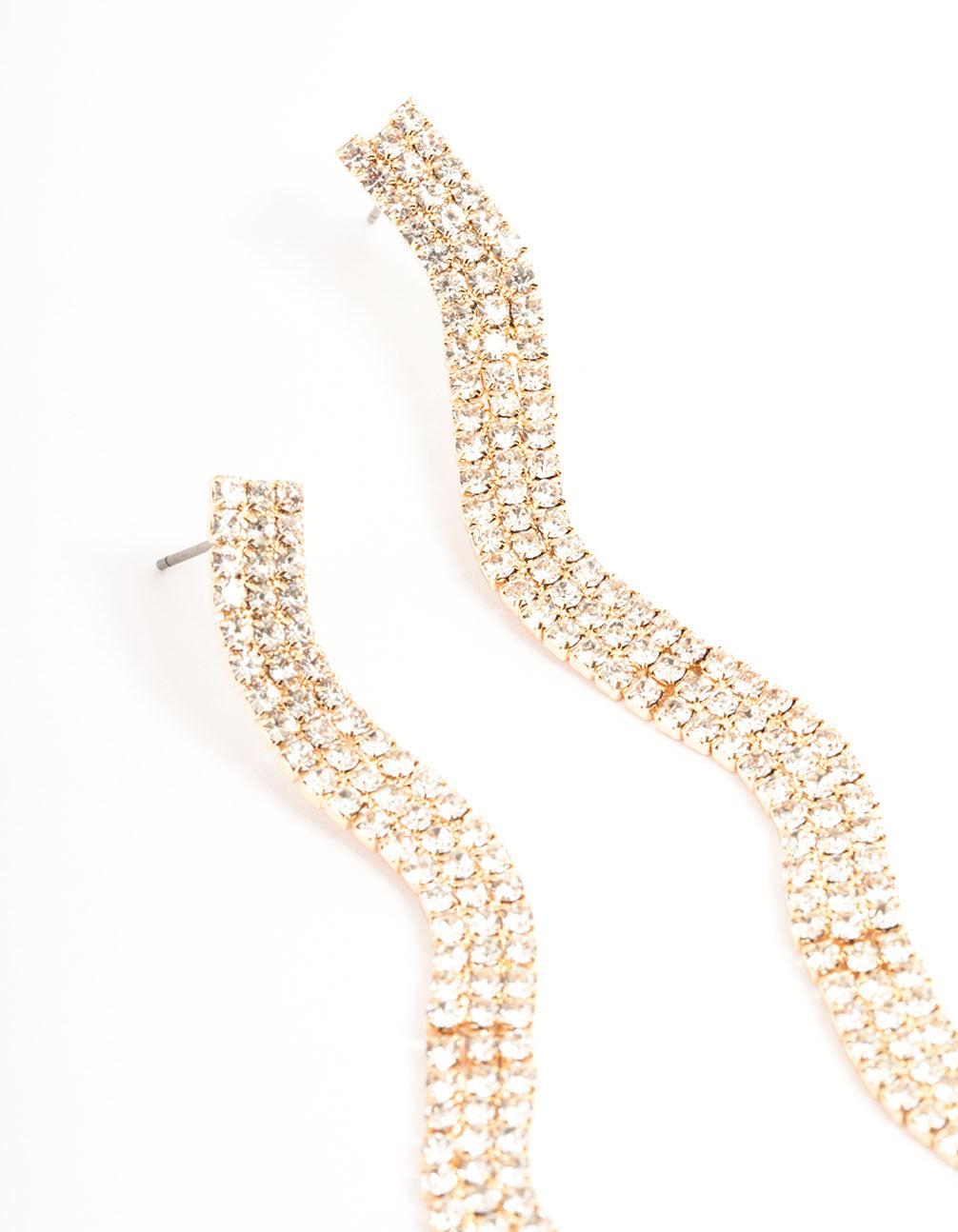 Gold Wavy Bling Drop Earrings