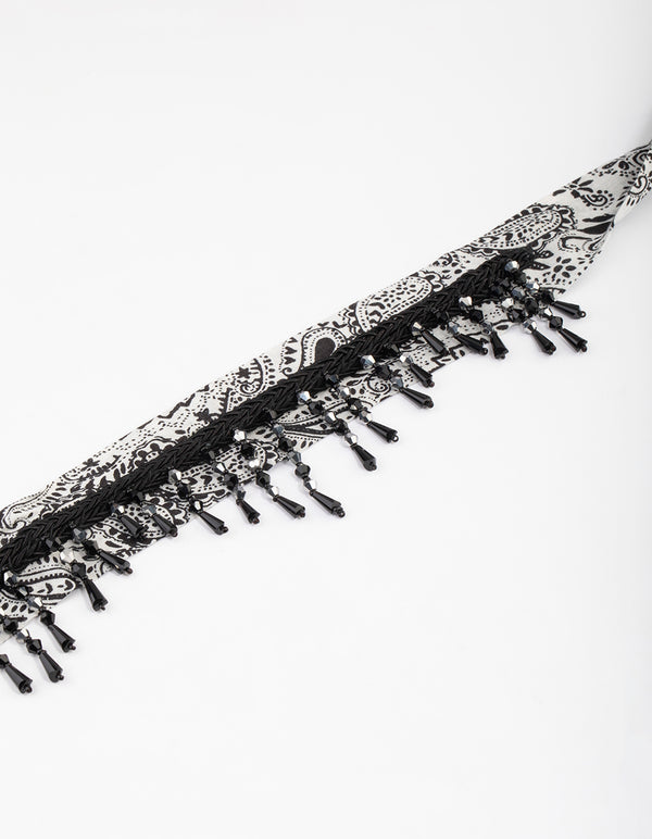 Fabric Paisley Bead Fringe Necklace