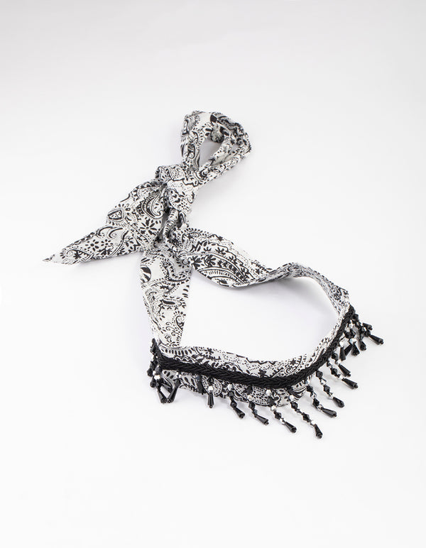 Fabric Paisley Bead Fringe Necklace