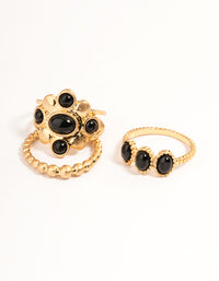 Gold Jet Black Beaded Ring Set - link has visual effect only