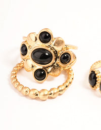 Gold Jet Black Beaded Ring Set - link has visual effect only