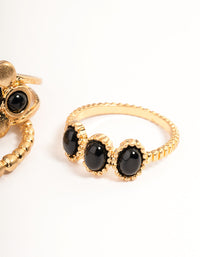 Gold Jet Black Beaded Ring Set - link has visual effect only