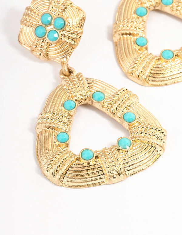 Gold Triangle Turqouise Drop Earrings