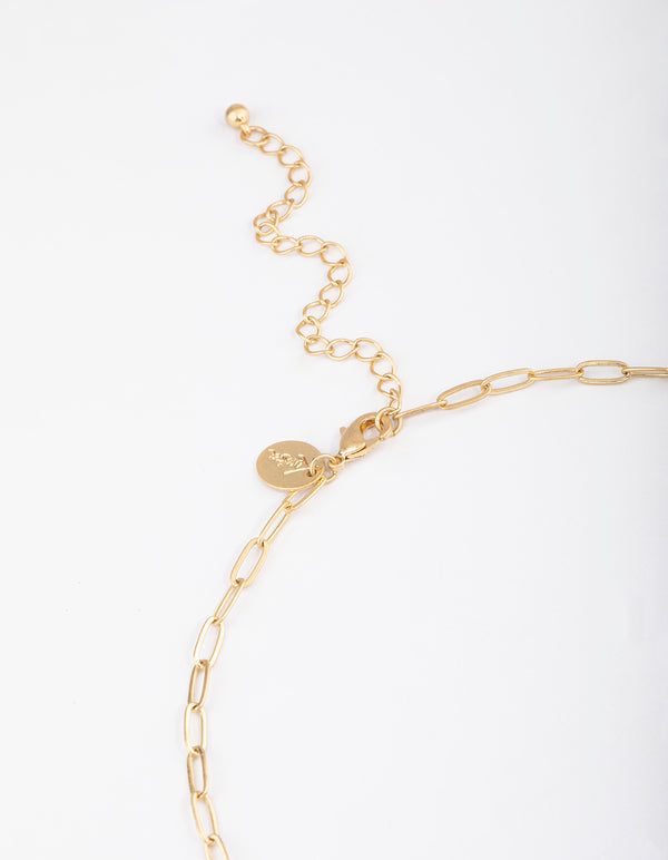 Gold Textured Disc Y-Necklace