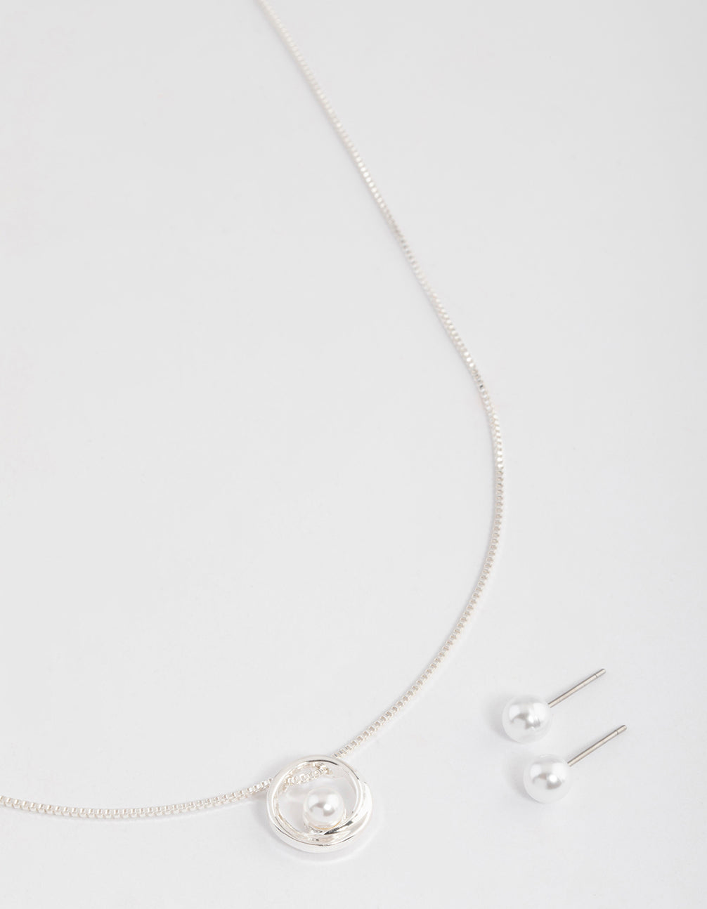 Silver Pearl Open Circle Jewellery Set