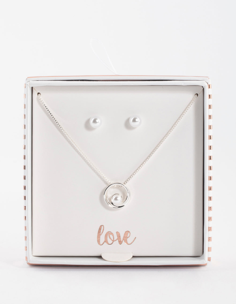 Silver Pearl Open Circle Jewellery Set