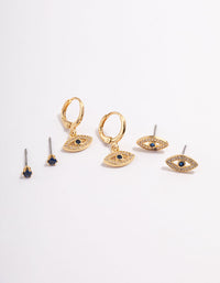 Gold Plated Brass Double Evil Eye Earrings Pack - link has visual effect only