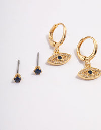 Gold Plated Brass Double Evil Eye Earrings Pack - link has visual effect only