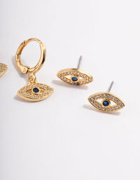 Gold Plated Brass Double Evil Eye Earrings Pack - link has visual effect only
