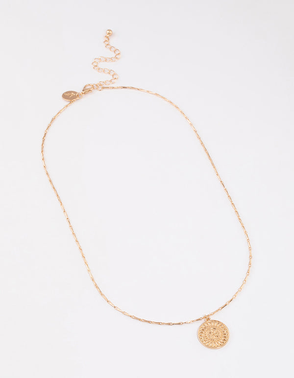 Gold Medallion Disc Necklace