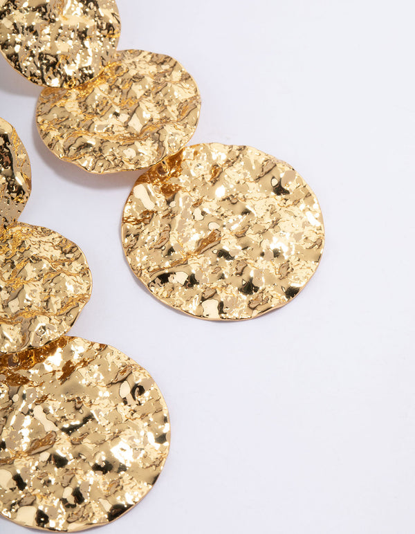 Gold Plated Trio Hammered Drop Earrings