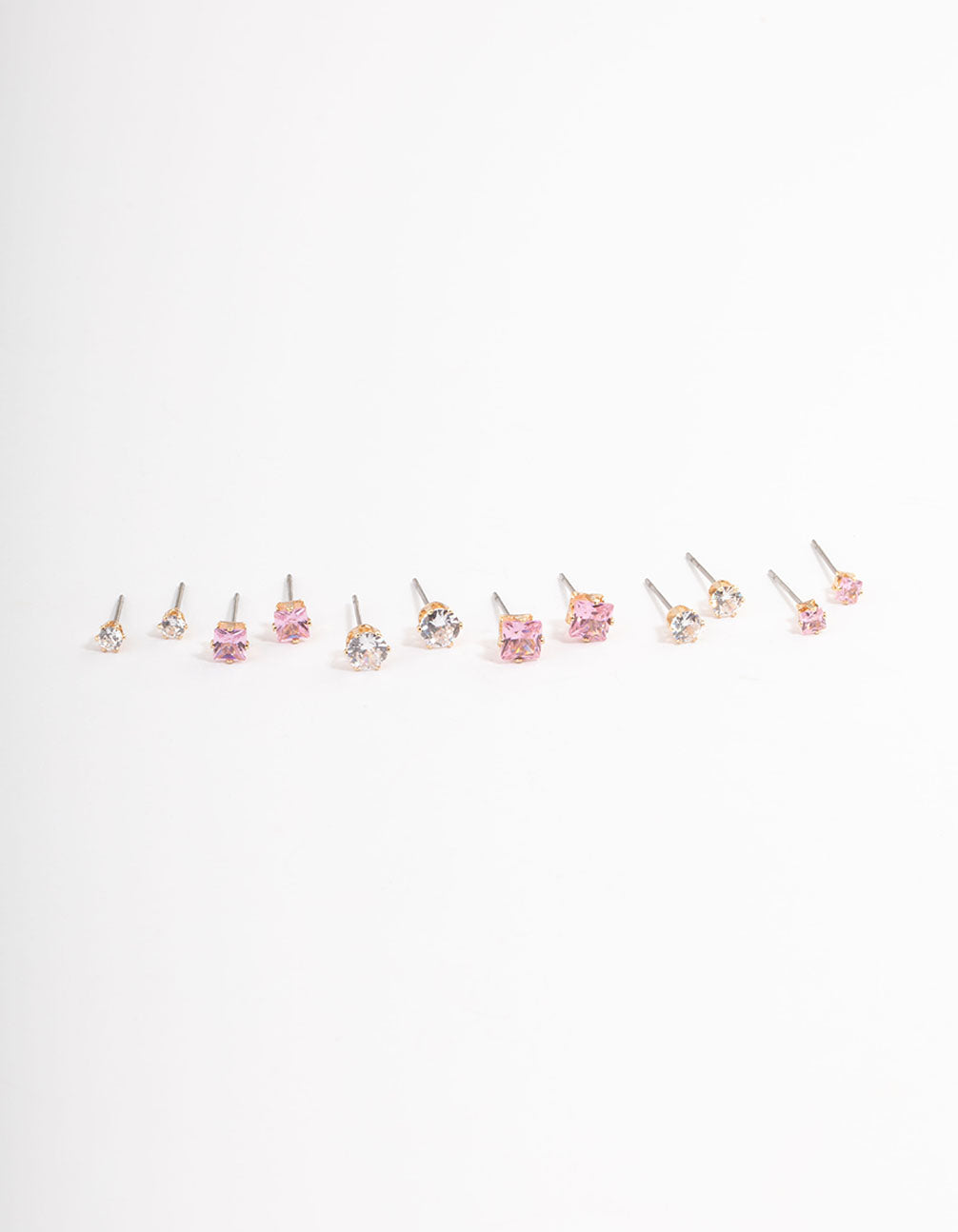 Gold Circle Square Stud Earrings 6-Pack