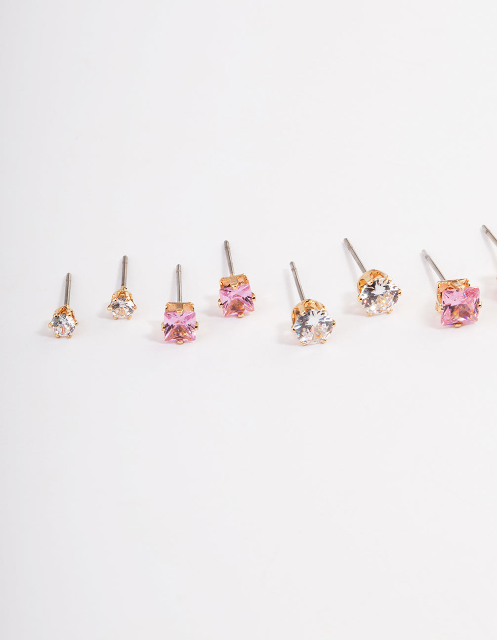 Gold Circle Square Stud Earrings 6-Pack