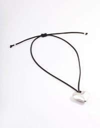 Rhodium Puffy Heart Black Suede Adjustable Cord Necklace - link has visual effect only