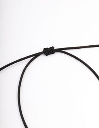Rhodium Puffy Heart Black Suede Adjustable Cord Necklace - link has visual effect only