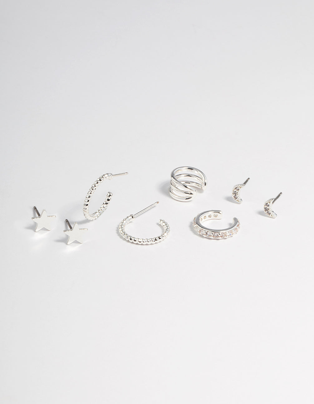 Silver Plated Star & Moon Stud Earrings 8-Pack