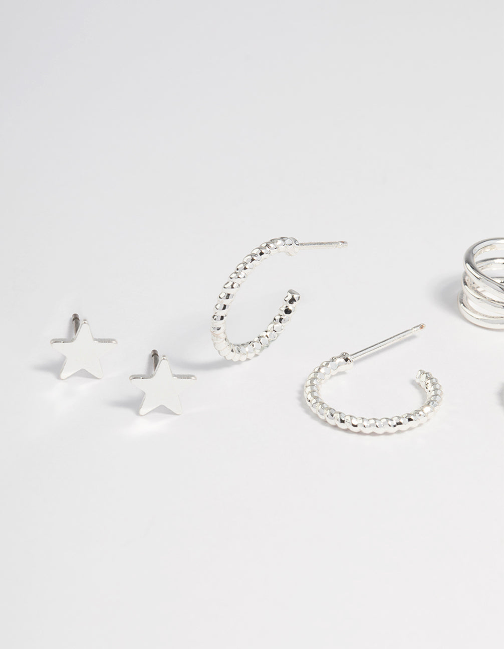 Silver Plated Star & Moon Stud Earrings 8-Pack
