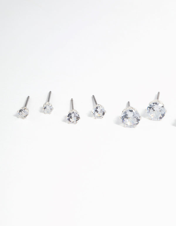 Silver Plated Cubic Zirconia Ascending Earrings 8-Pack