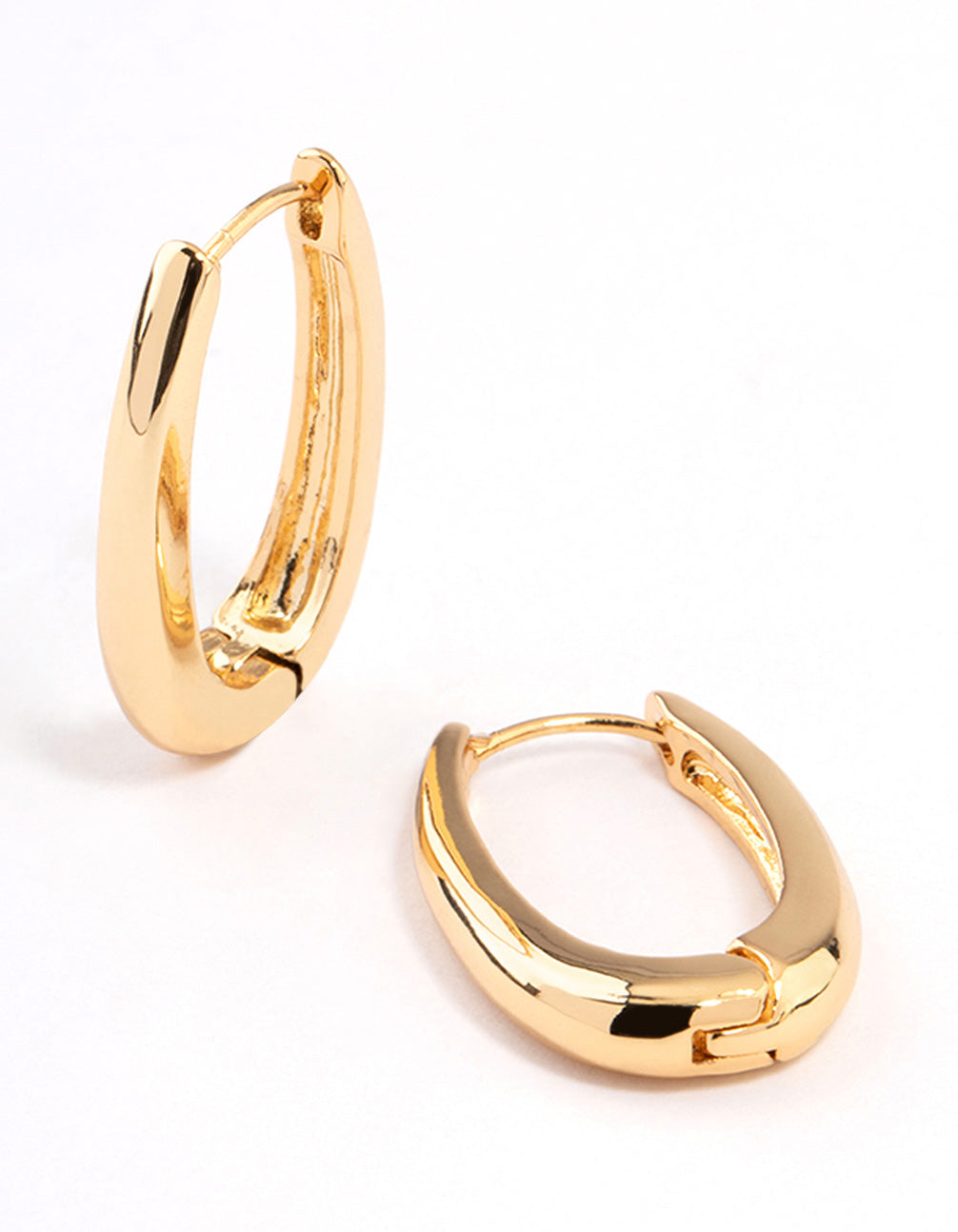 Gold Plated Long Oval Plain Huggie Earrings