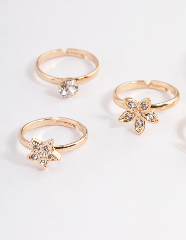 Kids Diamante Flower & Bow Ring 6-Pack