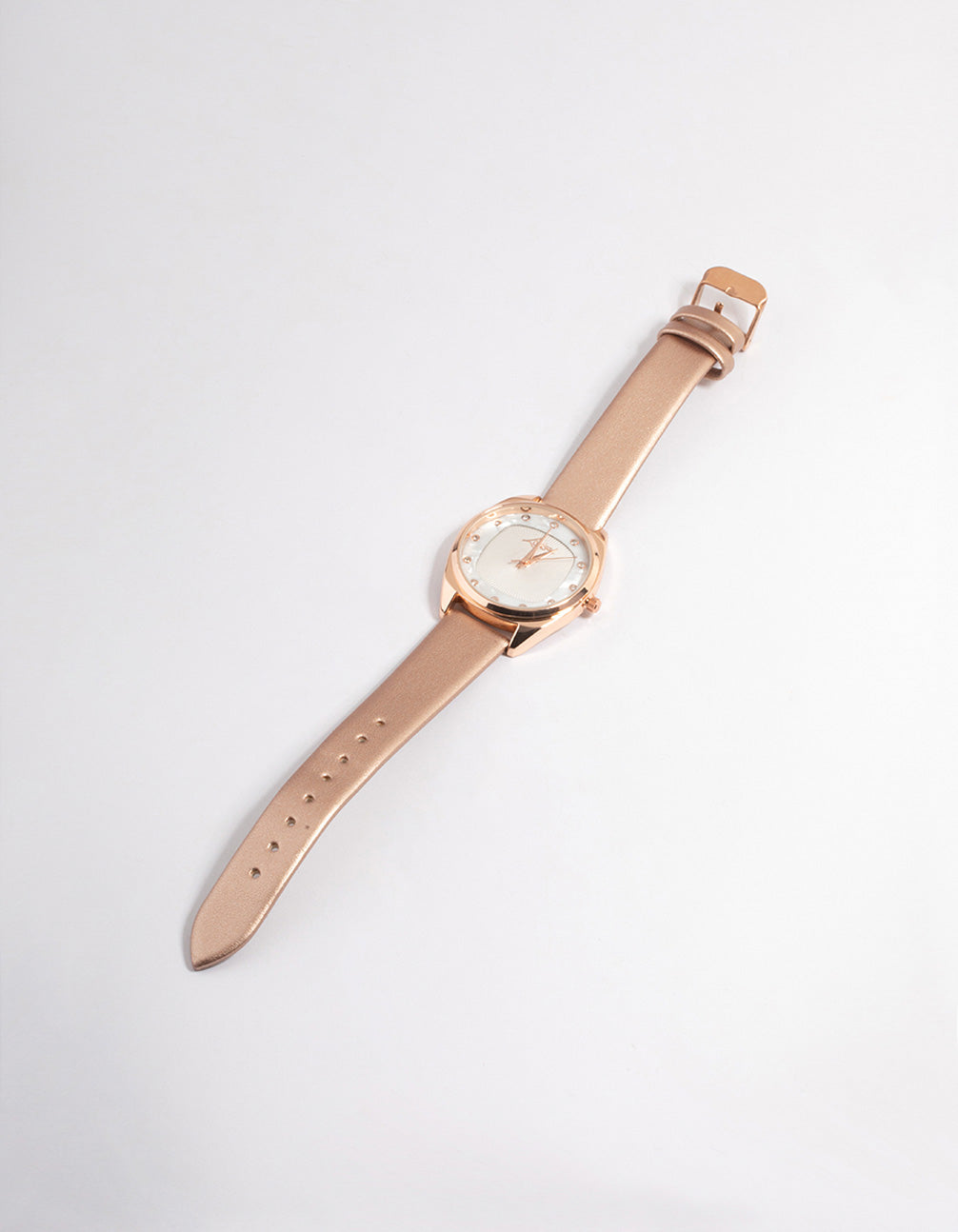 Rose Gold Square Face Textured Faux Leather Watch
