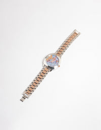 Mixed Metal Multi-Coloured Link Watch - link has visual effect only