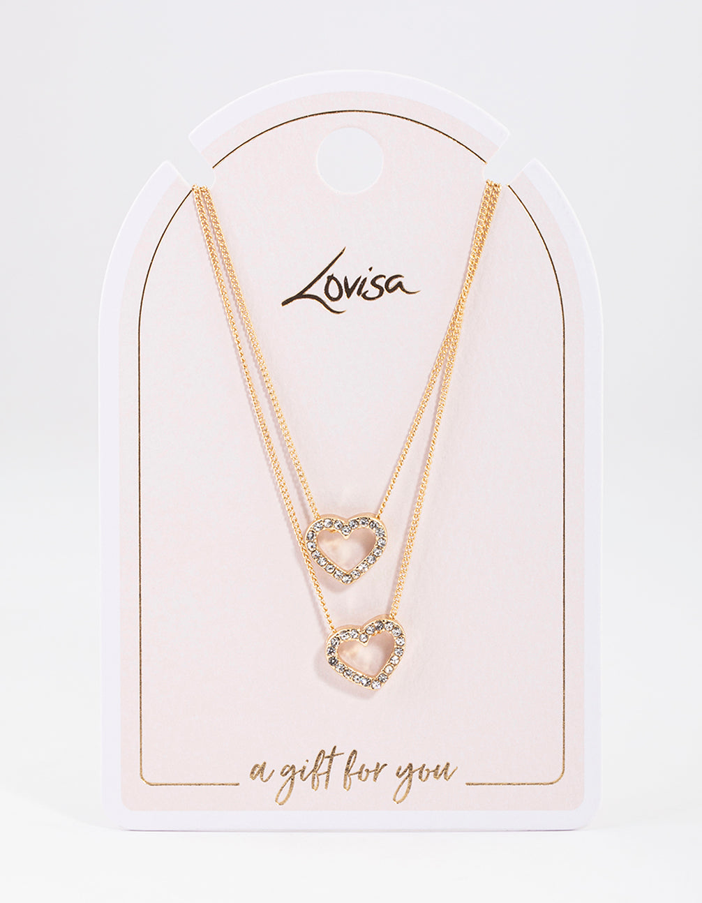 Gold Double Diamante Open Heart Necklace