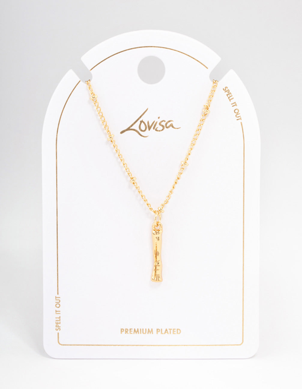 Letter 'I' Gold Plated Bamboo Initial Necklace