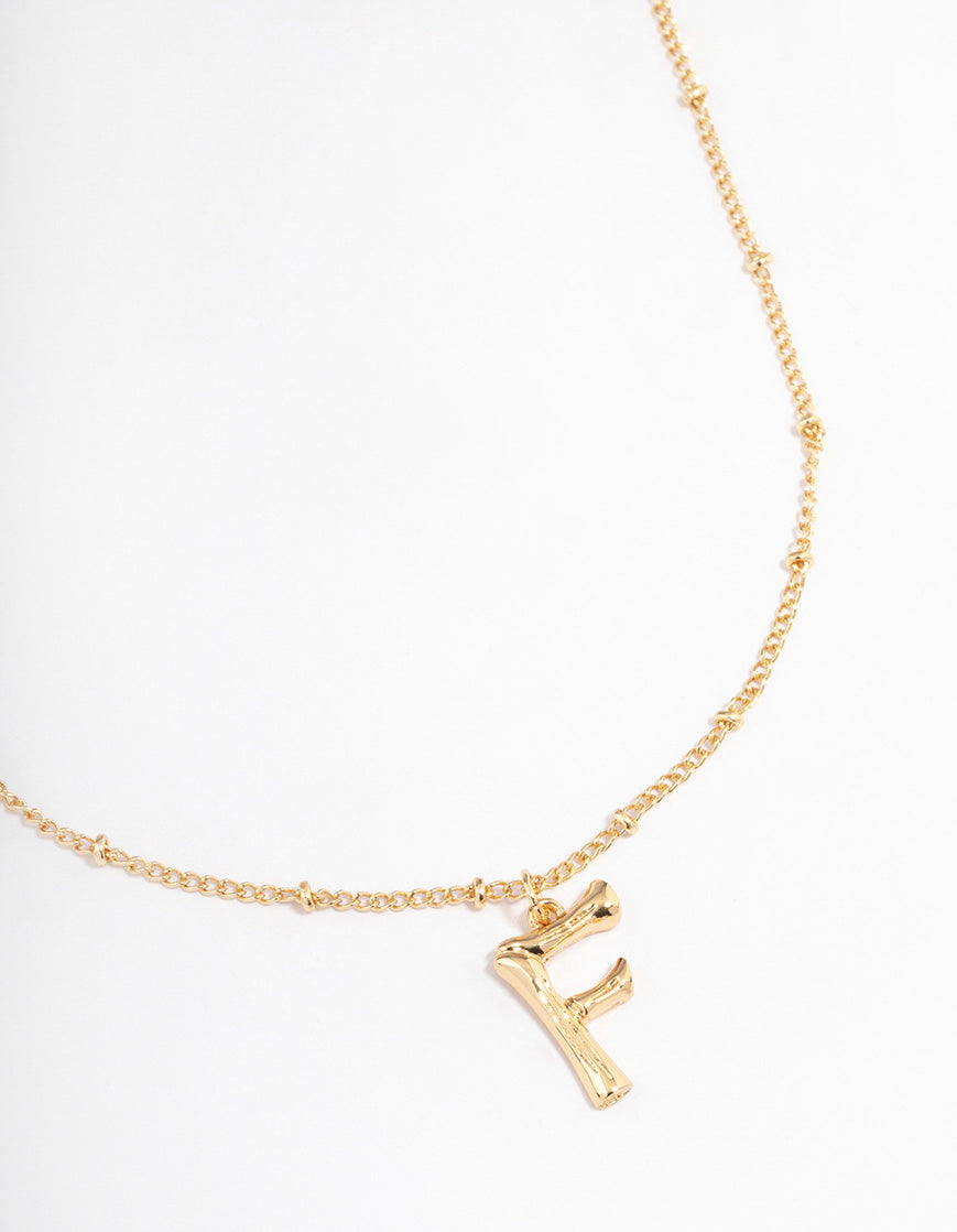 Letter 'F' Gold Plated Bamboo Initial Necklace
