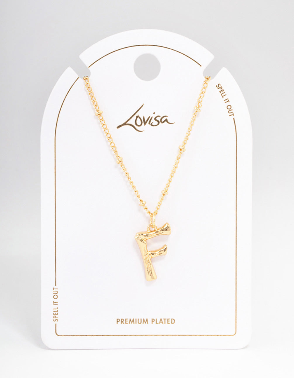 Letter 'F' Gold Plated Bamboo Initial Necklace