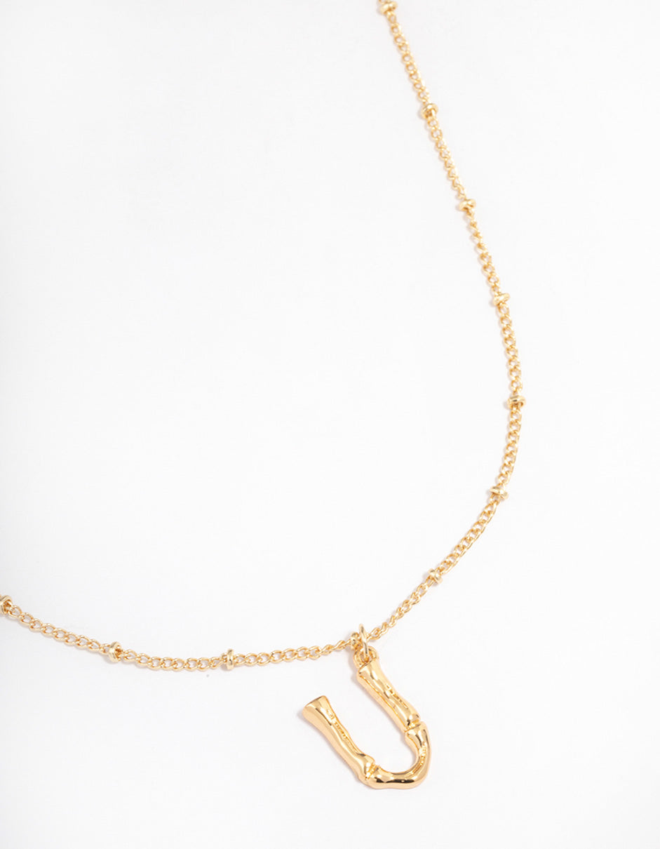 Letter 'U' Gold Plated Bamboo Initial Necklace