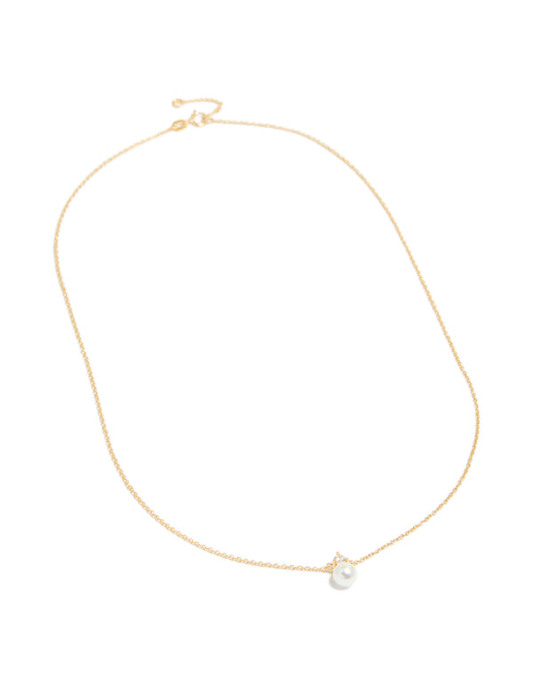 Bernice Coin Pendant Necklace - Gold Plated With Pearl And Cubic Zirconia For Women
