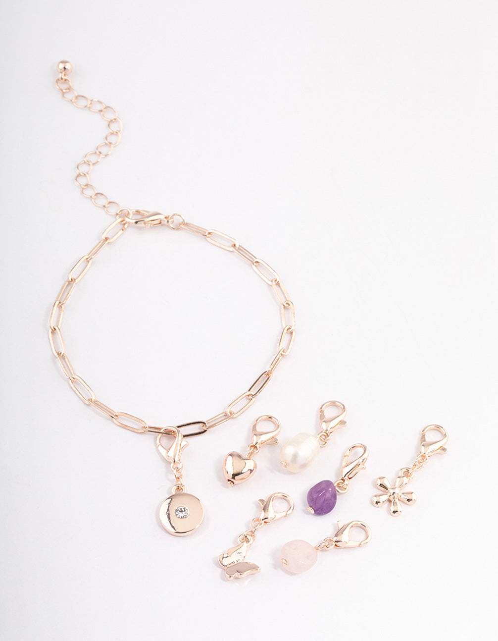 Rose Gold Semi Precious Diamante Charm Bracelet