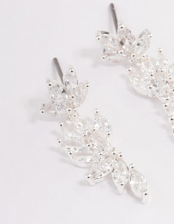 Silver Plated Cubic Zirconia Marquise Cluster Drop Earrings