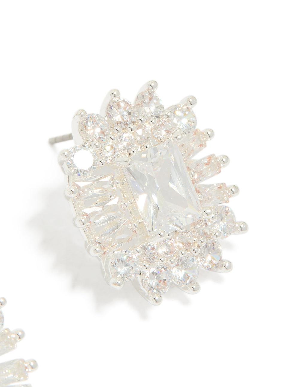 Silver Plated Statement Cubic Zirconia Stud Earrings