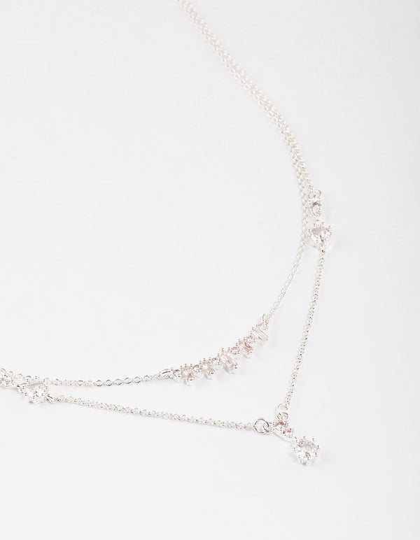 Silver Plated Dainty Cubic Zirconia Double Layer Necklace