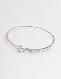 Silver Plated Halo Cubic Zirconia Bangle - link has visual effect only