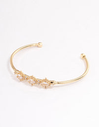 Gold Plated Cubic Zirconia Trio Flower Wrist Cuff - link has visual effect only