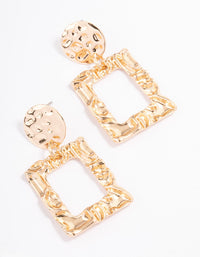 Gold Textured Round & Square Drop Earrings - link has visual effect only