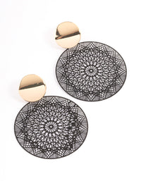 Black Mixed Disc Filigree Drop Earrings - link has visual effect only
