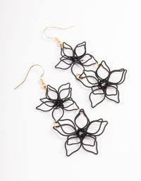 Black Double Wire Flower Drop Earrings - link has visual effect only