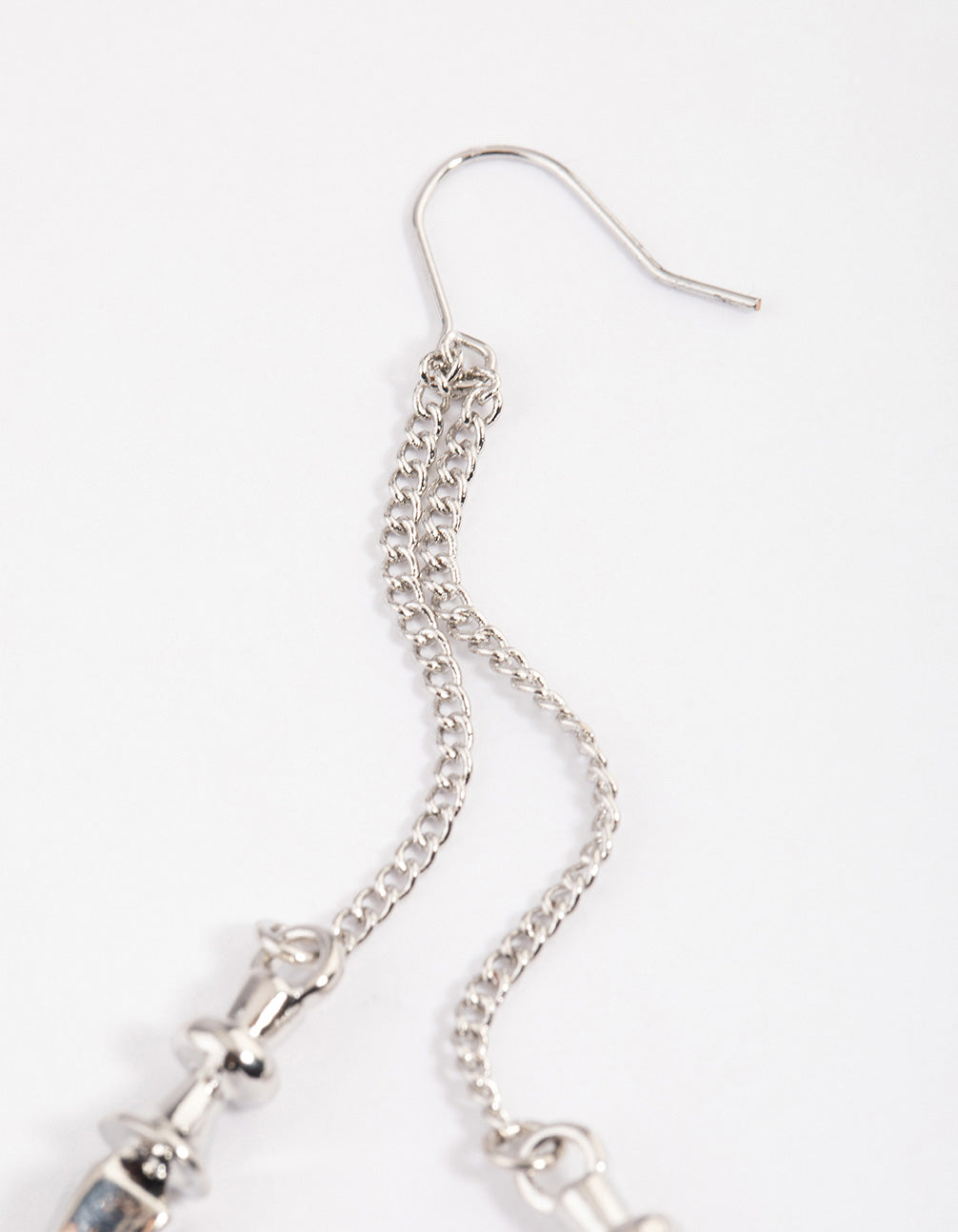 Silver Double Row Chain Spike Drop Earrings