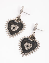 Silver Enamel Heart Rose Drop Earrings - link has visual effect only
