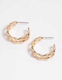 Gold Textured Link Hoop Earrings - link has visual effect only