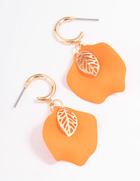 Orange Petal & Leaf Huggie Earrings - link has visual effect only