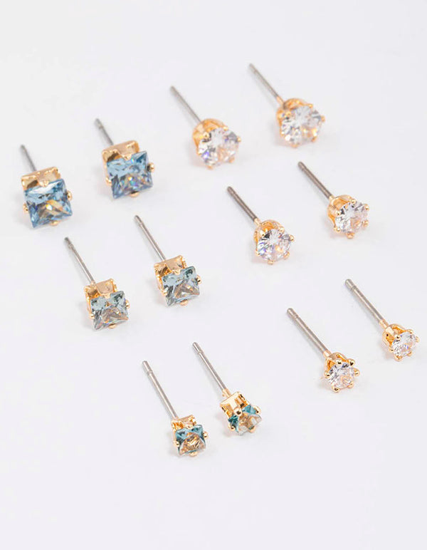 Gold Circle Square Stud Earrings