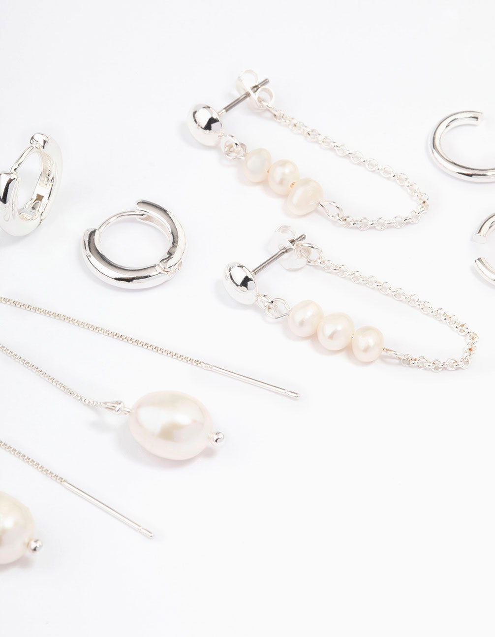 Silver Plated Freshwater Pearls Thread Through Earrings