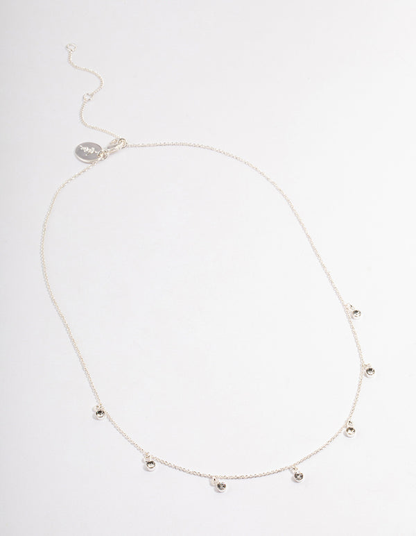 Silver Plated Classic Diamante Droplet Necklace
