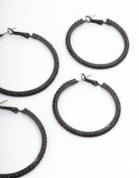 Coated Black Mixed Size Diamante Hoop Earrings - link has visual effect only